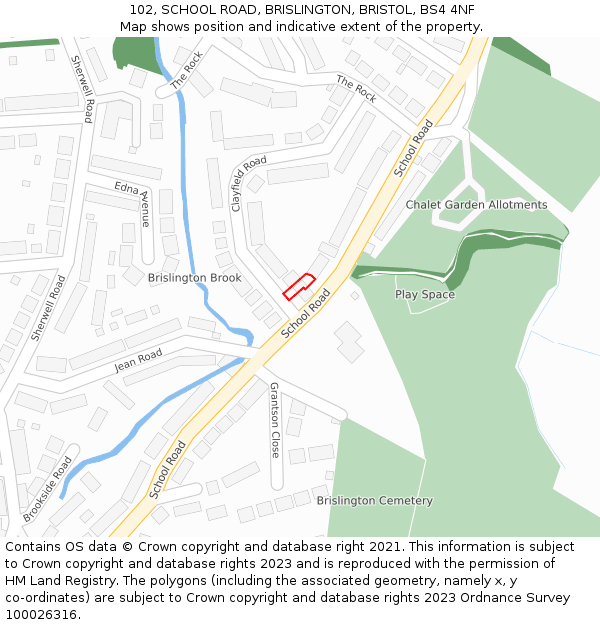 102, SCHOOL ROAD, BRISLINGTON, BRISTOL, BS4 4NF: Location map and indicative extent of plot