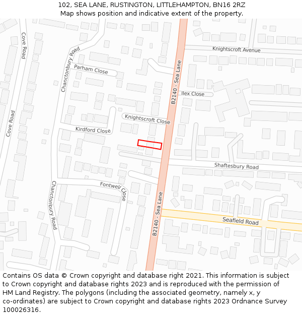 102, SEA LANE, RUSTINGTON, LITTLEHAMPTON, BN16 2RZ: Location map and indicative extent of plot