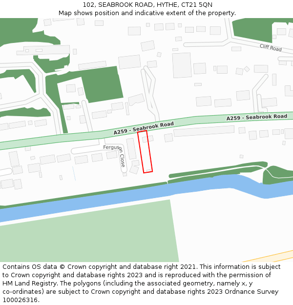 102, SEABROOK ROAD, HYTHE, CT21 5QN: Location map and indicative extent of plot