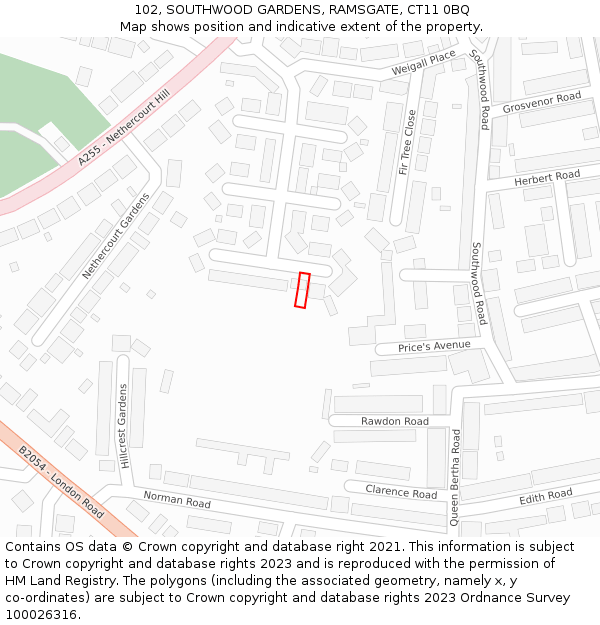 102, SOUTHWOOD GARDENS, RAMSGATE, CT11 0BQ: Location map and indicative extent of plot