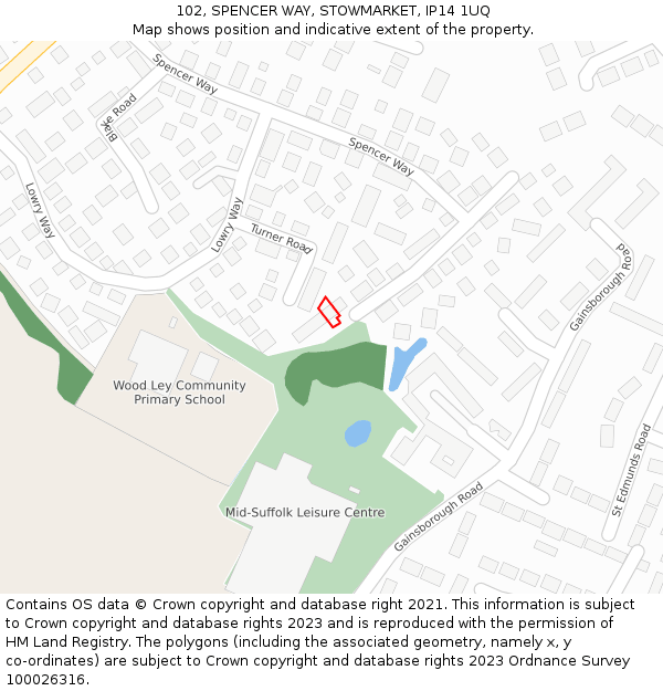 102, SPENCER WAY, STOWMARKET, IP14 1UQ: Location map and indicative extent of plot