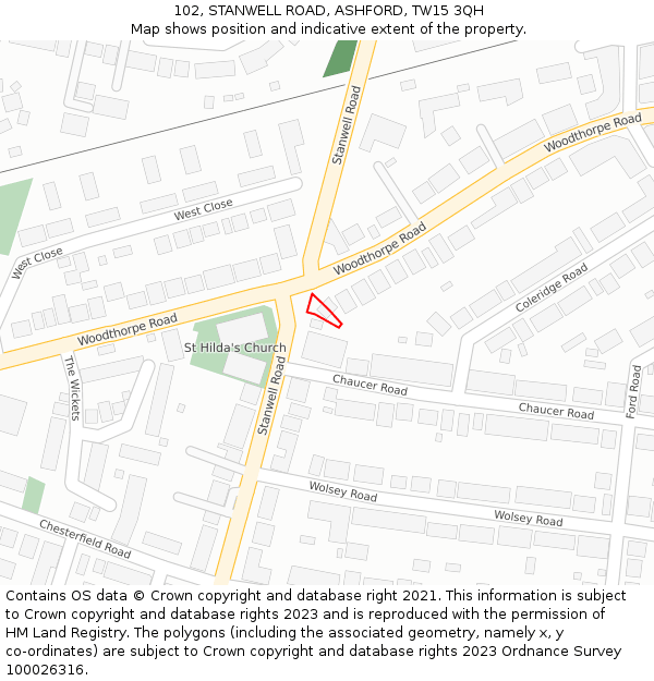 102, STANWELL ROAD, ASHFORD, TW15 3QH: Location map and indicative extent of plot