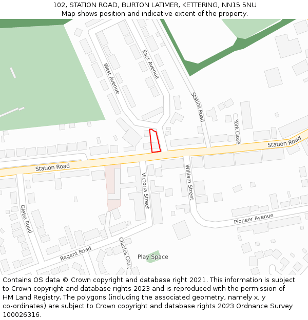 102, STATION ROAD, BURTON LATIMER, KETTERING, NN15 5NU: Location map and indicative extent of plot