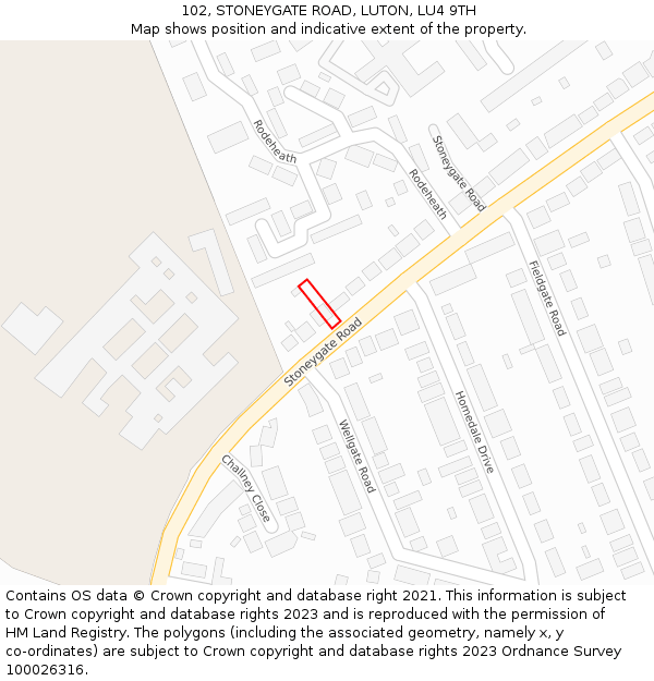 102, STONEYGATE ROAD, LUTON, LU4 9TH: Location map and indicative extent of plot