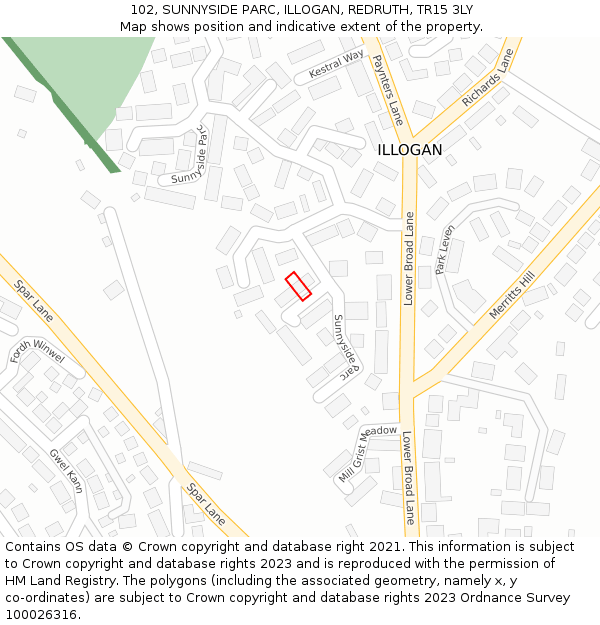 102, SUNNYSIDE PARC, ILLOGAN, REDRUTH, TR15 3LY: Location map and indicative extent of plot
