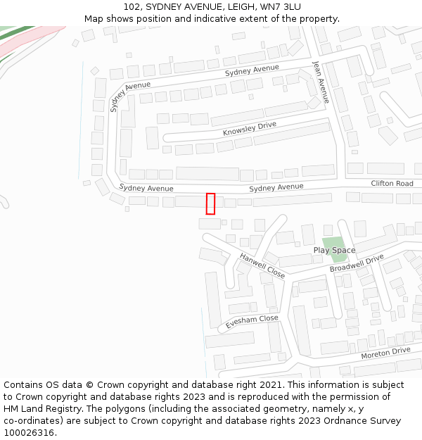 102, SYDNEY AVENUE, LEIGH, WN7 3LU: Location map and indicative extent of plot