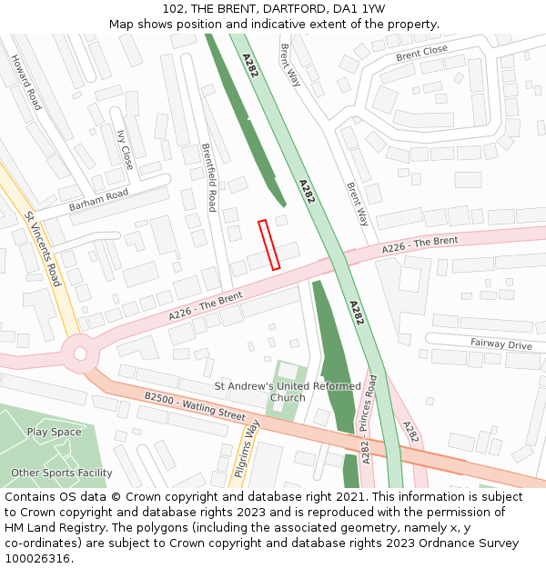 102, THE BRENT, DARTFORD, DA1 1YW: Location map and indicative extent of plot