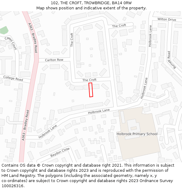 102, THE CROFT, TROWBRIDGE, BA14 0RW: Location map and indicative extent of plot
