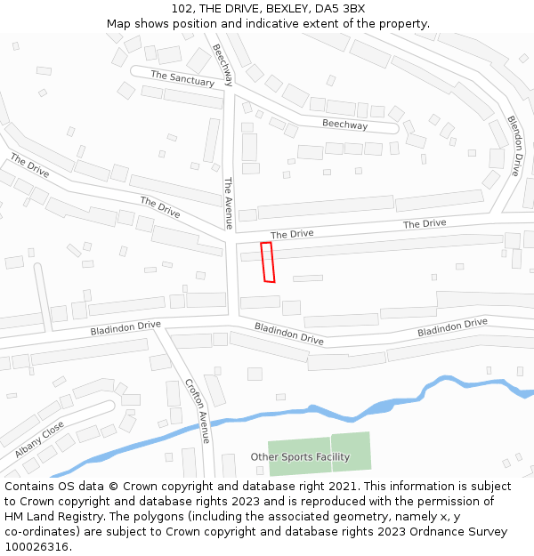 102, THE DRIVE, BEXLEY, DA5 3BX: Location map and indicative extent of plot