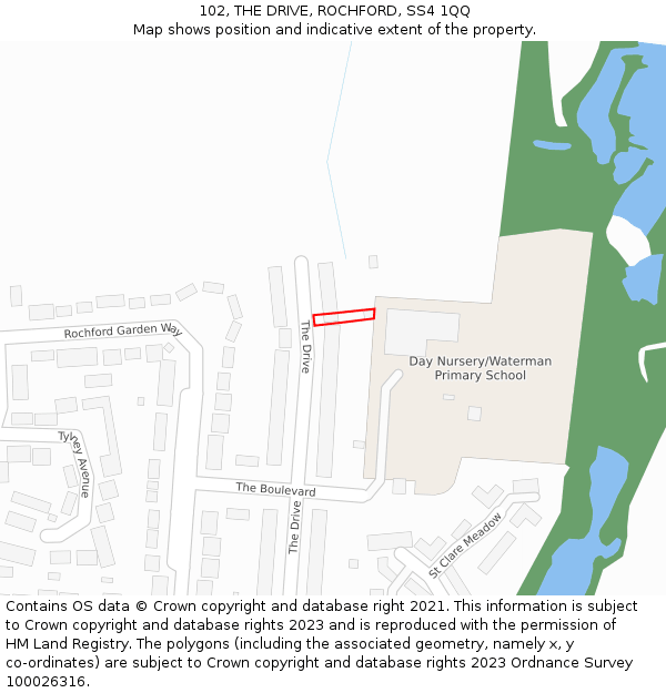 102, THE DRIVE, ROCHFORD, SS4 1QQ: Location map and indicative extent of plot