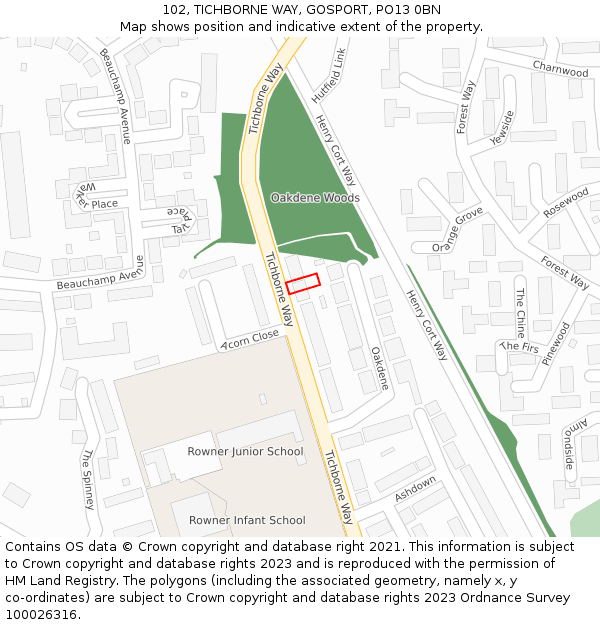 102, TICHBORNE WAY, GOSPORT, PO13 0BN: Location map and indicative extent of plot