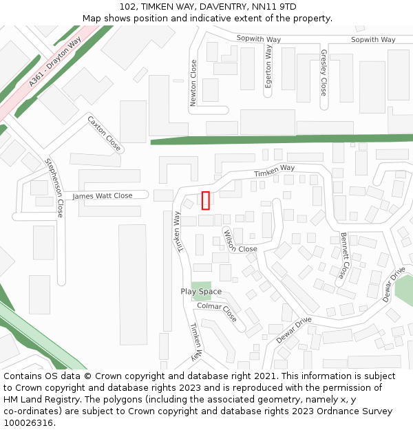 102, TIMKEN WAY, DAVENTRY, NN11 9TD: Location map and indicative extent of plot