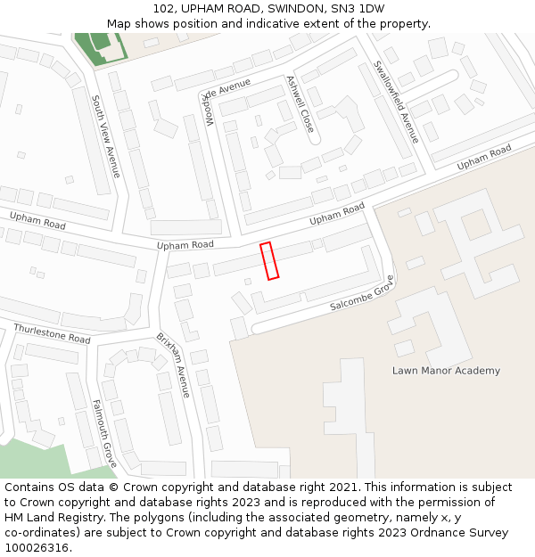 102, UPHAM ROAD, SWINDON, SN3 1DW: Location map and indicative extent of plot