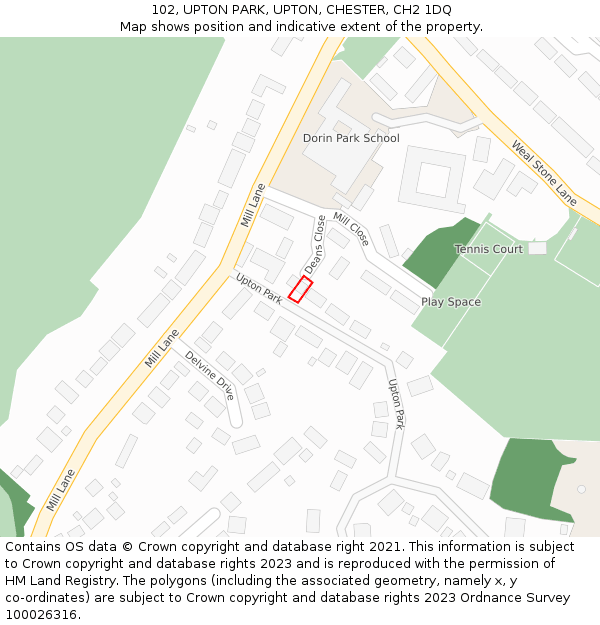 102, UPTON PARK, UPTON, CHESTER, CH2 1DQ: Location map and indicative extent of plot