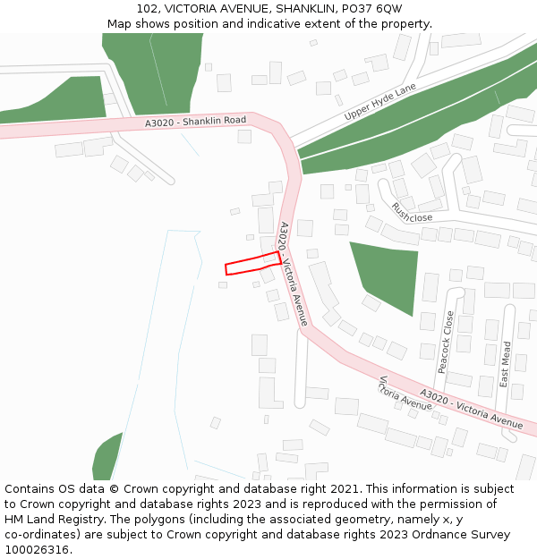 102, VICTORIA AVENUE, SHANKLIN, PO37 6QW: Location map and indicative extent of plot