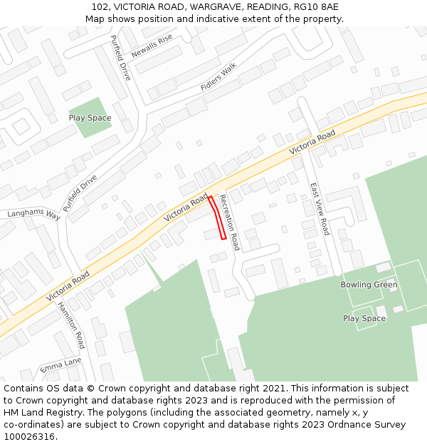 102, VICTORIA ROAD, WARGRAVE, READING, RG10 8AE: Location map and indicative extent of plot