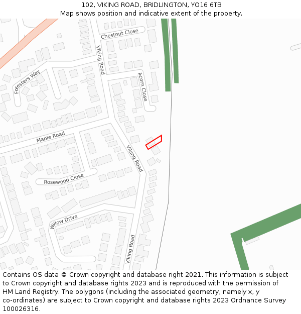 102, VIKING ROAD, BRIDLINGTON, YO16 6TB: Location map and indicative extent of plot