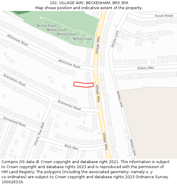 102, VILLAGE WAY, BECKENHAM, BR3 3PA: Location map and indicative extent of plot