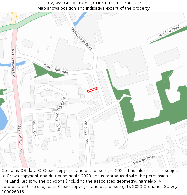 102, WALGROVE ROAD, CHESTERFIELD, S40 2DS: Location map and indicative extent of plot