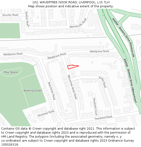 102, WAVERTREE NOOK ROAD, LIVERPOOL, L15 7LH: Location map and indicative extent of plot