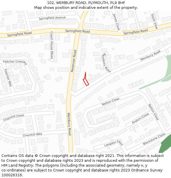 102, WEMBURY ROAD, PLYMOUTH, PL9 8HF: Location map and indicative extent of plot