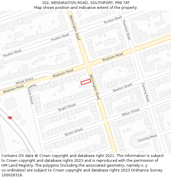 102, WENNINGTON ROAD, SOUTHPORT, PR9 7AT: Location map and indicative extent of plot