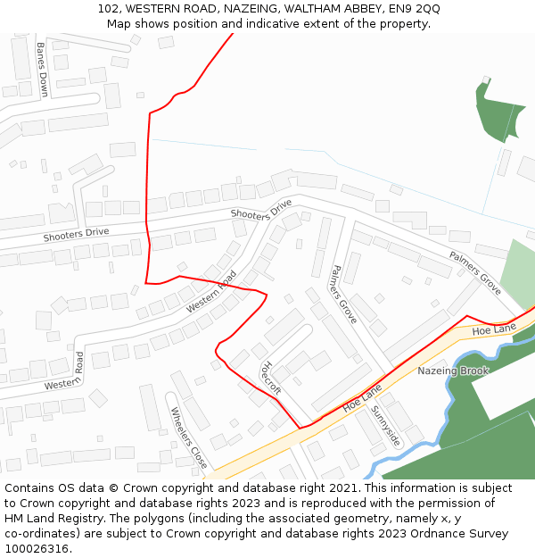 102, WESTERN ROAD, NAZEING, WALTHAM ABBEY, EN9 2QQ: Location map and indicative extent of plot