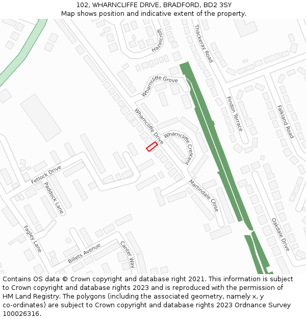 102, WHARNCLIFFE DRIVE, BRADFORD, BD2 3SY: Location map and indicative extent of plot