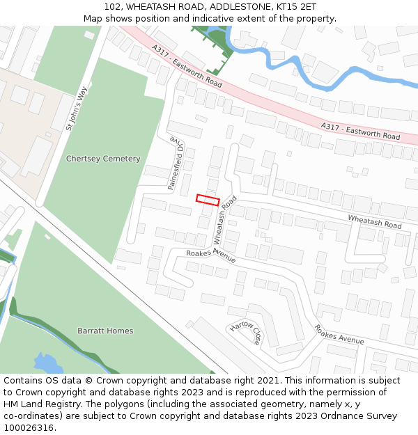 102, WHEATASH ROAD, ADDLESTONE, KT15 2ET: Location map and indicative extent of plot