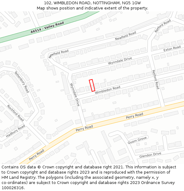 102, WIMBLEDON ROAD, NOTTINGHAM, NG5 1GW: Location map and indicative extent of plot