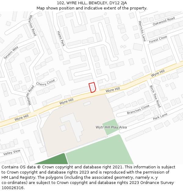 102, WYRE HILL, BEWDLEY, DY12 2JA: Location map and indicative extent of plot