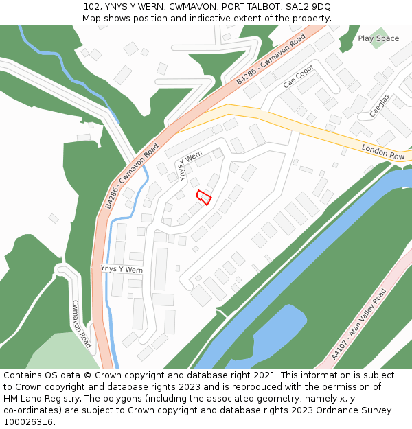 102, YNYS Y WERN, CWMAVON, PORT TALBOT, SA12 9DQ: Location map and indicative extent of plot