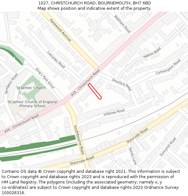 1027, CHRISTCHURCH ROAD, BOURNEMOUTH, BH7 6BD: Location map and indicative extent of plot