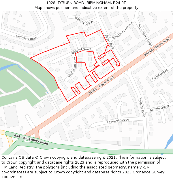 1028, TYBURN ROAD, BIRMINGHAM, B24 0TL: Location map and indicative extent of plot