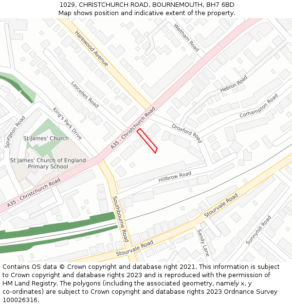 1029, CHRISTCHURCH ROAD, BOURNEMOUTH, BH7 6BD: Location map and indicative extent of plot