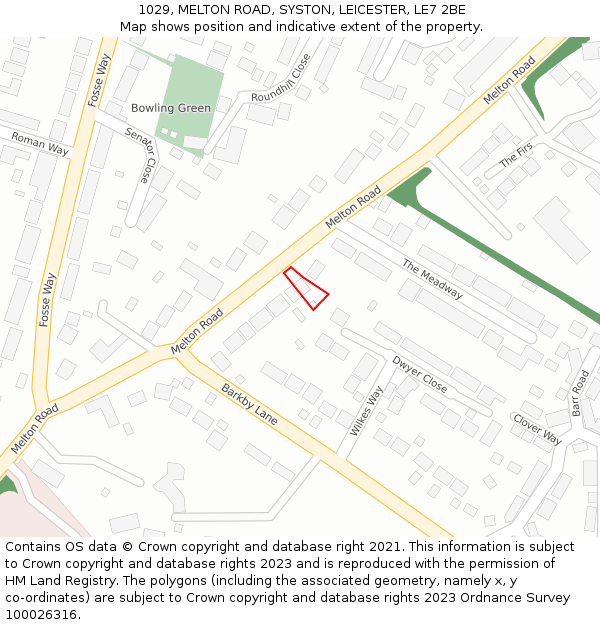 1029, MELTON ROAD, SYSTON, LEICESTER, LE7 2BE: Location map and indicative extent of plot