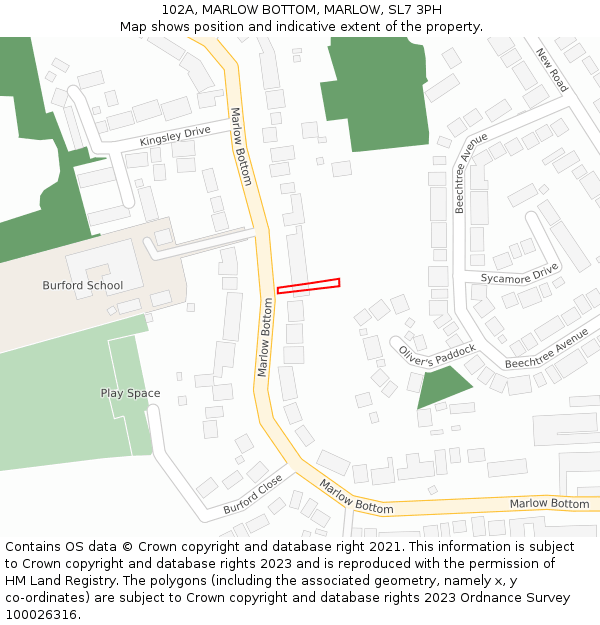 102A, MARLOW BOTTOM, MARLOW, SL7 3PH: Location map and indicative extent of plot