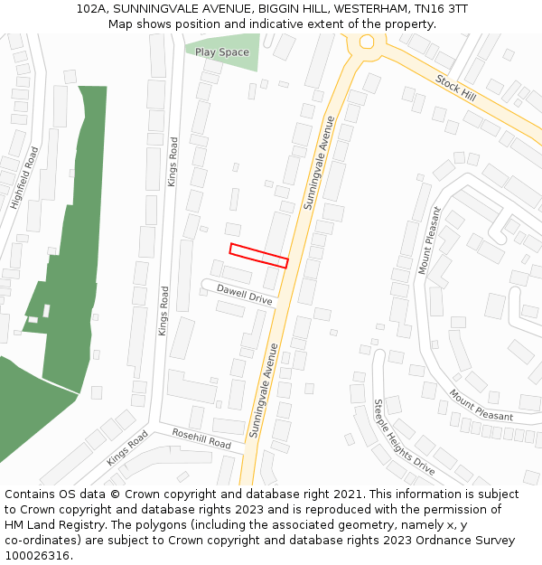 102A, SUNNINGVALE AVENUE, BIGGIN HILL, WESTERHAM, TN16 3TT: Location map and indicative extent of plot