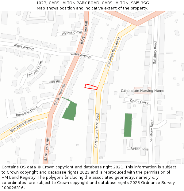 102B, CARSHALTON PARK ROAD, CARSHALTON, SM5 3SG: Location map and indicative extent of plot