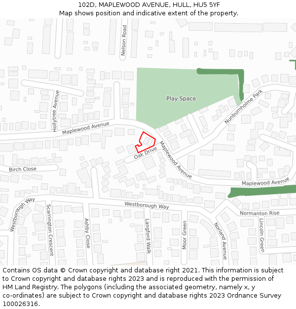 102D, MAPLEWOOD AVENUE, HULL, HU5 5YF: Location map and indicative extent of plot