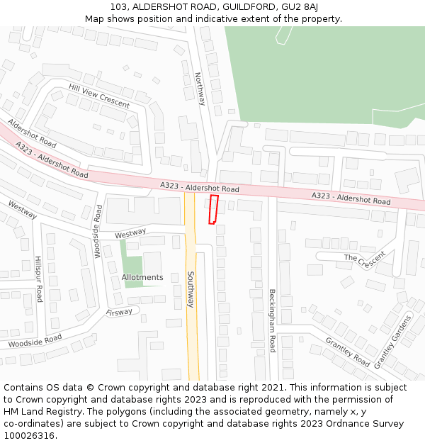 103, ALDERSHOT ROAD, GUILDFORD, GU2 8AJ: Location map and indicative extent of plot