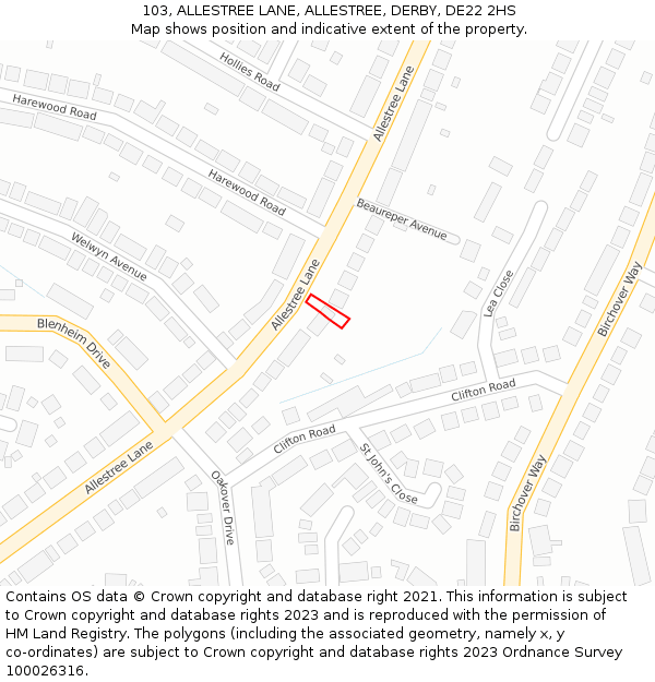 103, ALLESTREE LANE, ALLESTREE, DERBY, DE22 2HS: Location map and indicative extent of plot