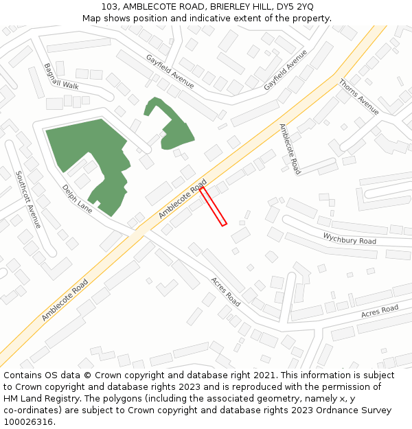 103, AMBLECOTE ROAD, BRIERLEY HILL, DY5 2YQ: Location map and indicative extent of plot