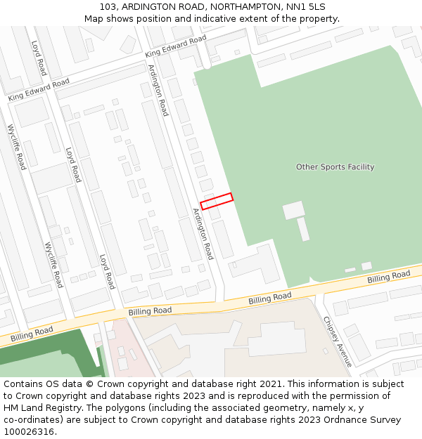 103, ARDINGTON ROAD, NORTHAMPTON, NN1 5LS: Location map and indicative extent of plot