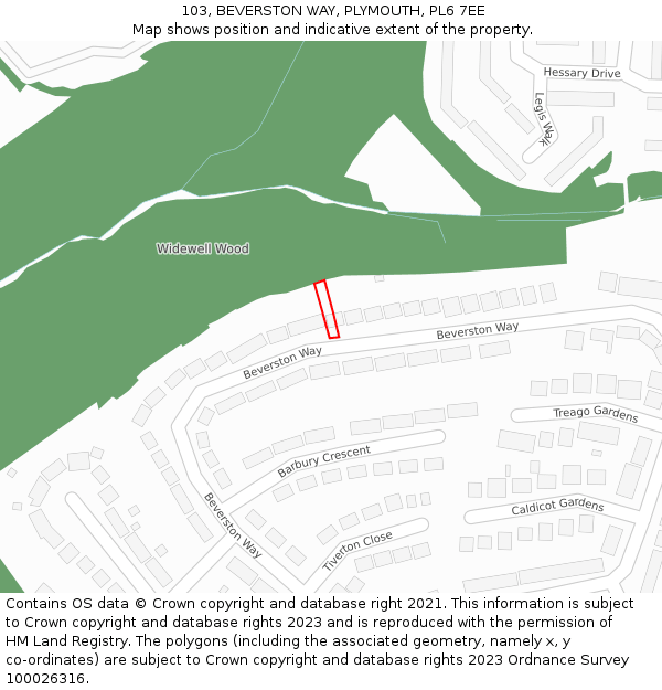 103, BEVERSTON WAY, PLYMOUTH, PL6 7EE: Location map and indicative extent of plot