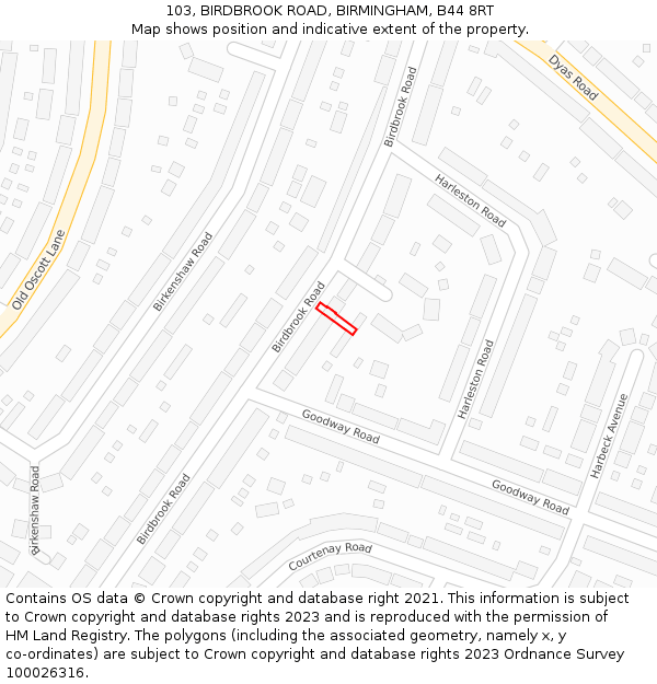 103, BIRDBROOK ROAD, BIRMINGHAM, B44 8RT: Location map and indicative extent of plot