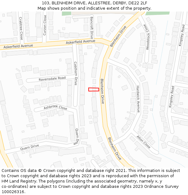 103, BLENHEIM DRIVE, ALLESTREE, DERBY, DE22 2LF: Location map and indicative extent of plot