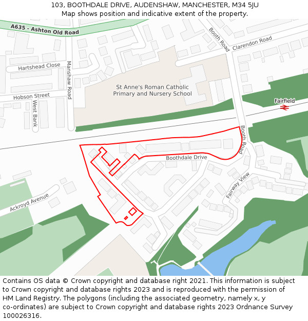 103, BOOTHDALE DRIVE, AUDENSHAW, MANCHESTER, M34 5JU: Location map and indicative extent of plot