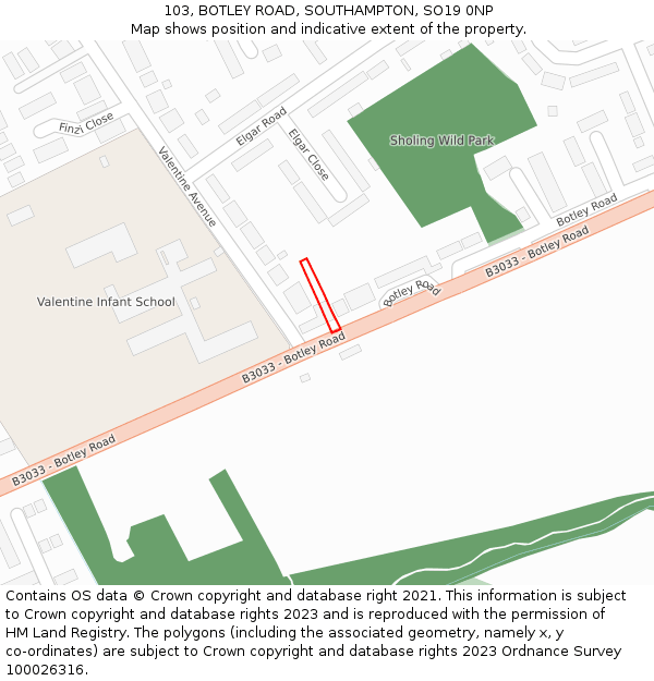 103, BOTLEY ROAD, SOUTHAMPTON, SO19 0NP: Location map and indicative extent of plot