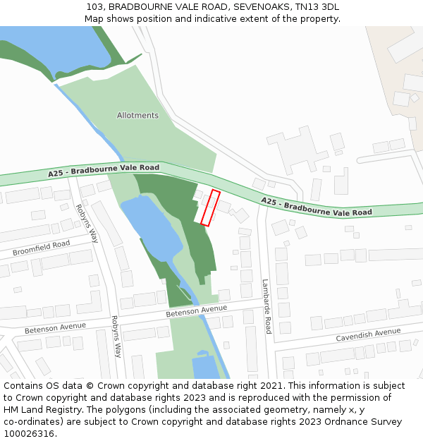 103, BRADBOURNE VALE ROAD, SEVENOAKS, TN13 3DL: Location map and indicative extent of plot